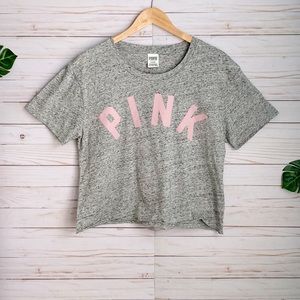VS Pink Heather Grey Raw Hem Cropped Tee